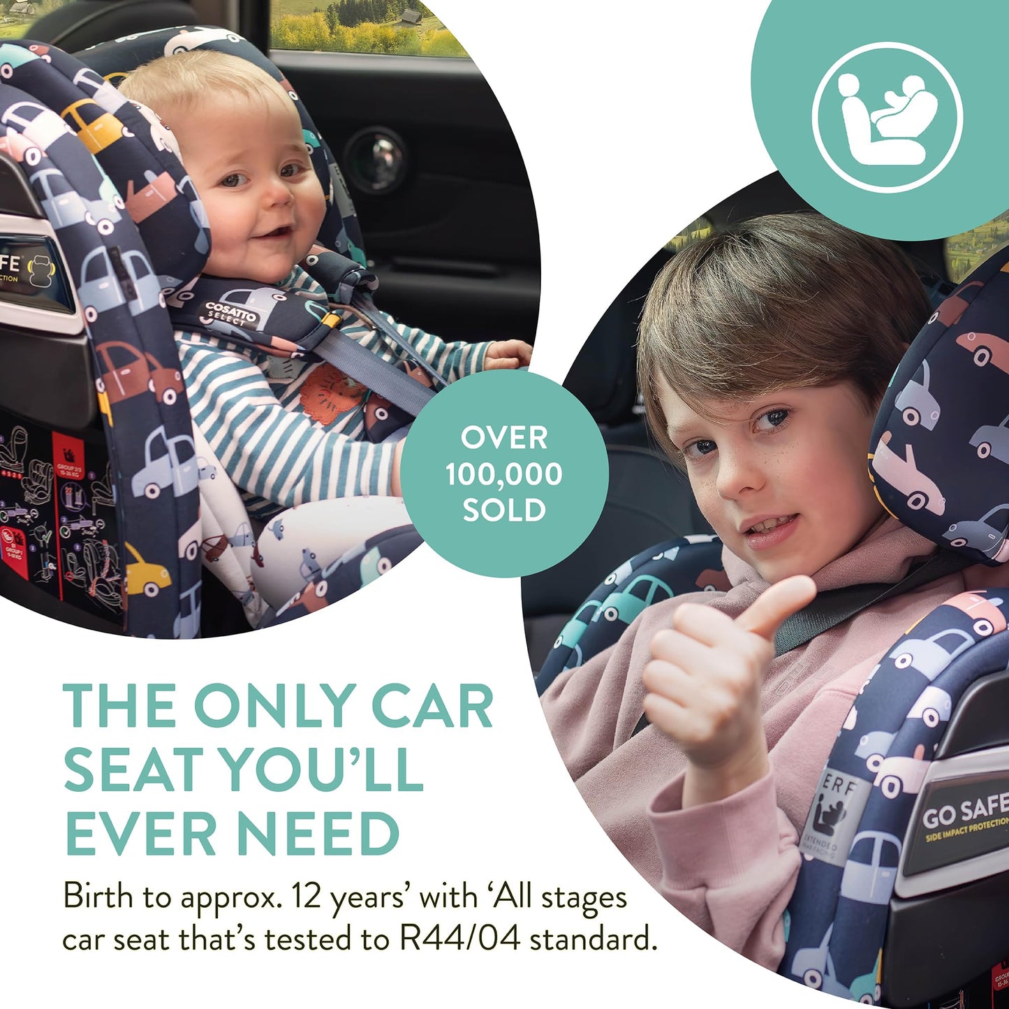 Cosatto All in All Rotate 360° Swivel Spin Car Seat - Group 0+123, 0-36 kg, 0-12years, ISOFIX, ERF, Anti-Escape (Charcoal Lighthearted)