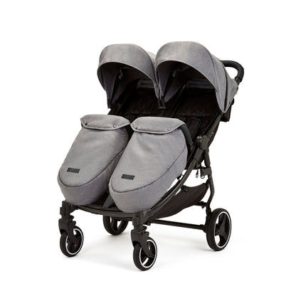 Ickle Bubba Venus Max Double Stroller – Twin Pushchair from Birth to 15kg per Seat, Independent Recline Seats, Footwarmers, Rain Cover, Compact Fold, Swivel Wheels & Suspension (Space Grey)
