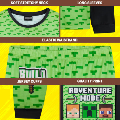 Get Trend Minecraft Boys Pyjamas Set, Long PJs for Kids & Teens, Creeper Loungewear Soft Nightwear, Gamer Gifts for Boys (6-7 Years, Green Minecraft)