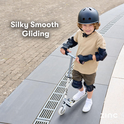 Zinc Two Wheeled Rider Kids Scooter for Ages 3+ – Folding 2-Wheel Kick Scooter with Light Up Wheels, Lightweight, Height Adjustable, Anti-Slip Footplate, Rear Footbrake, Soft Touch Foam Grips, White