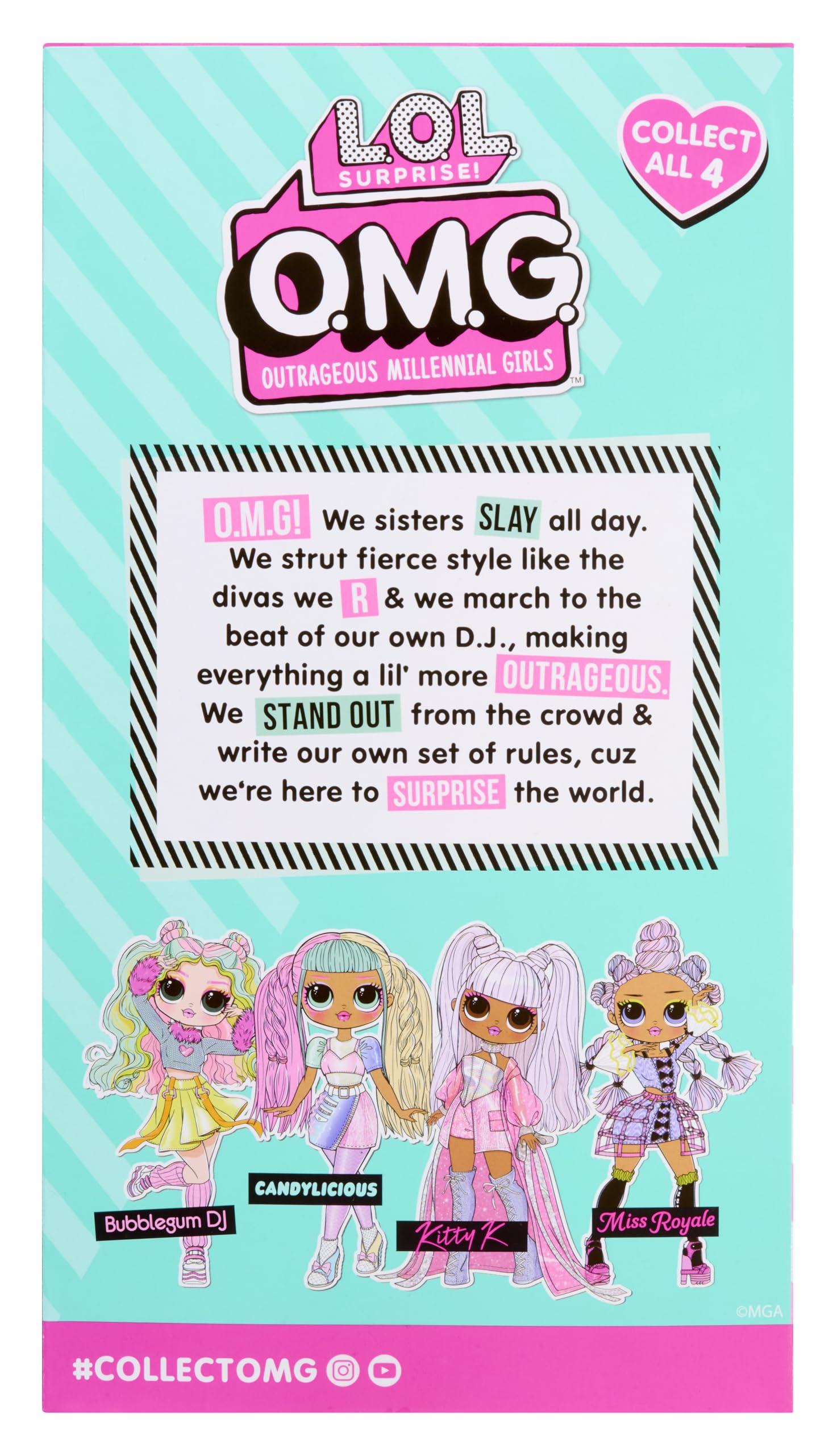 L.O.L. Surprise! OMG Doll Bubblegum D.J. in stylish outfit with accessories, showcasing her vibrant colors and unique style.