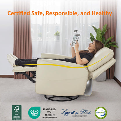 MCombo Electric Recliner Armchair, Swivel, Rocking, Reclining Chair with Lumbar Support, Nursing Chair Glider Recliner for Small Space, Living Room, Faux Leather 6922 (Cream White)
