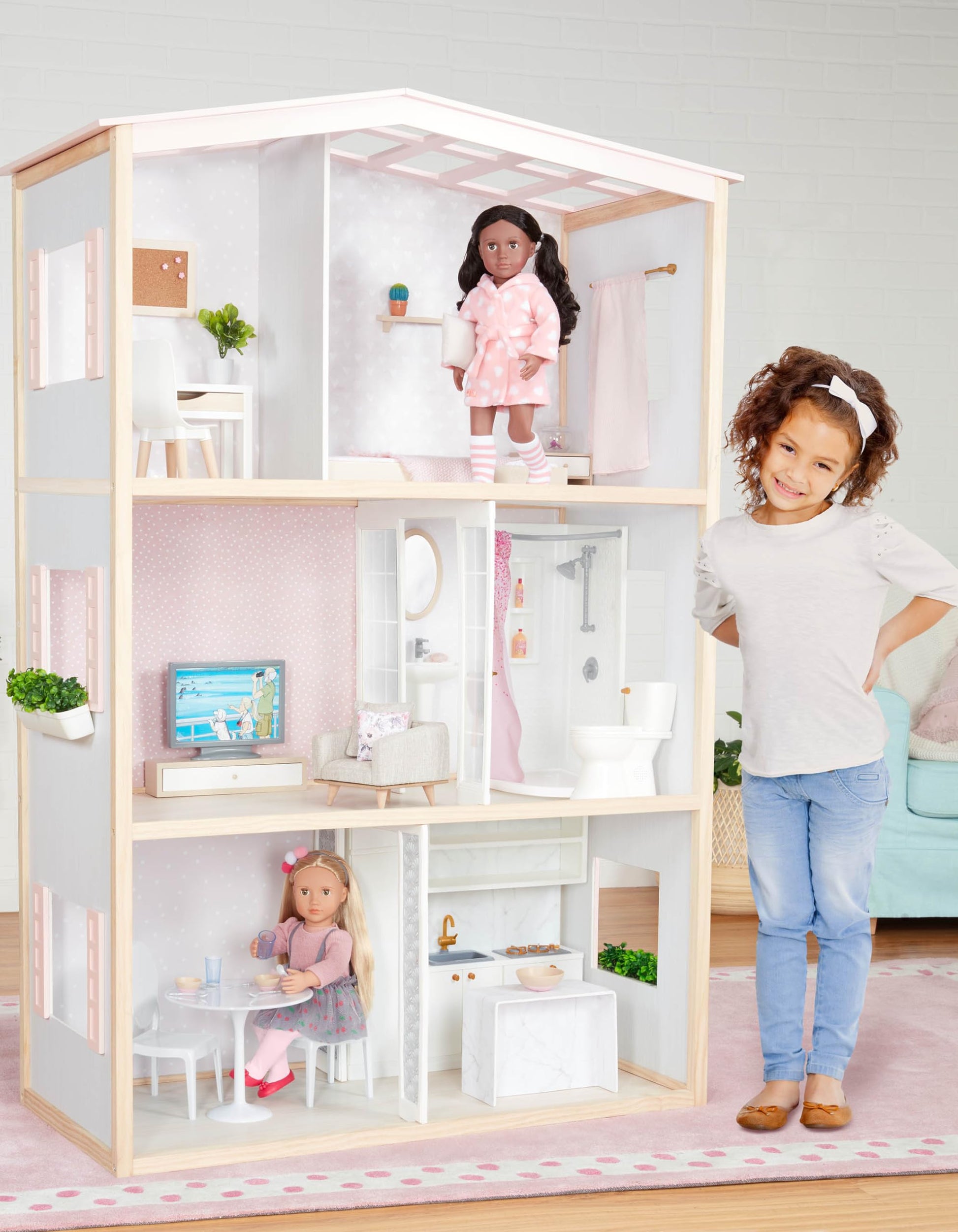 18-inch doll accessories playset with movable furniture for bedroom, kitchen, and bathroom by Our Generation.