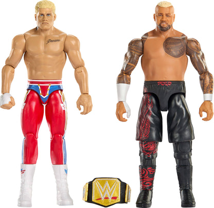 Mattel WWE Main Event Showdown Action Figures 2-Pack with Accessory, Series #24 Cody Rhodes vs Solo Sikoa Collectible Set, 6-inch, JHJ54