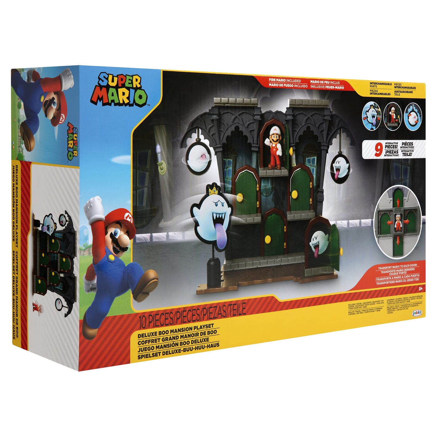 Super Mario Super Mario Coffret Grand manoir de Boo game set featuring colorful characters and haunted mansion scenery.