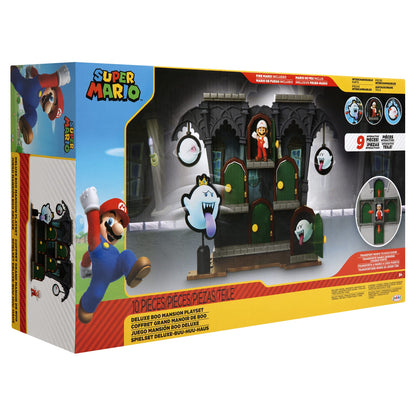Super Mario Super Mario Coffret Grand manoir de Boo game set featuring colorful characters and haunted mansion scenery.