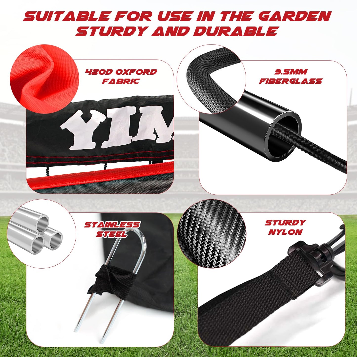 Yimore Kids Football Goal Portable, 3 In 1 Mini Football Goal Garden Indoor Outdoor 120 * 90 * 90 cm, Foldable Football Training with Target Gift for Boys Grils 3+ (Red)