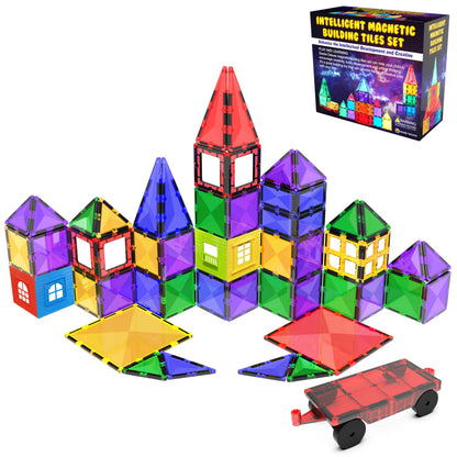Desire Deluxe magnetic building blocks STEM toy set with 57 colorful tiles for kids aged 3 to 7, educational construction play.