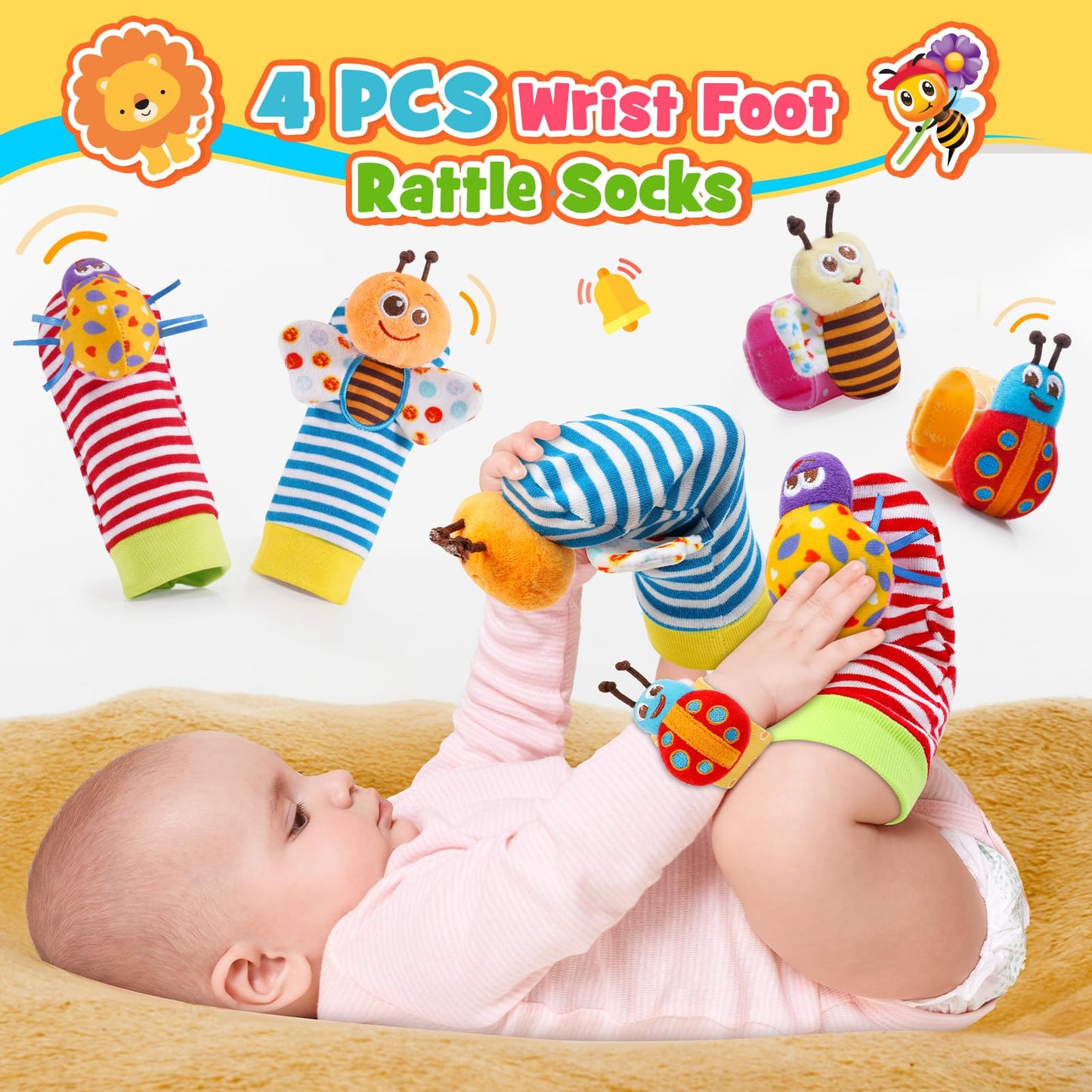 Wootoyz Baby Toys for 0 3 6 9 12 Months Rattle Toys with Storage Box,Newborn Toys for 0-12 Months Infant Toys Wrist Socks Set 0-6 Months Baby Teething Sensory Toys for Babies 6-18 Months Newborn Gift