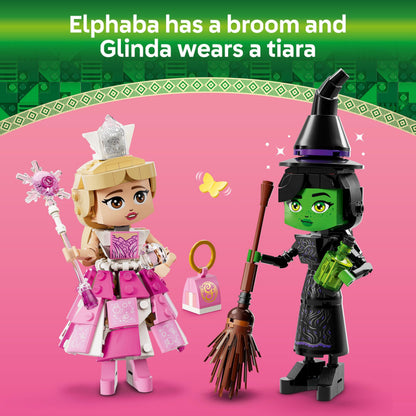 LEGO Wicked Elphaba & Glinda Figures - Play and Display Toy with Accessories incl. a Broom, Crown & Purse plus a Window Scene - Gift for 10+ Year Old Girls & Movie Fans - 75682