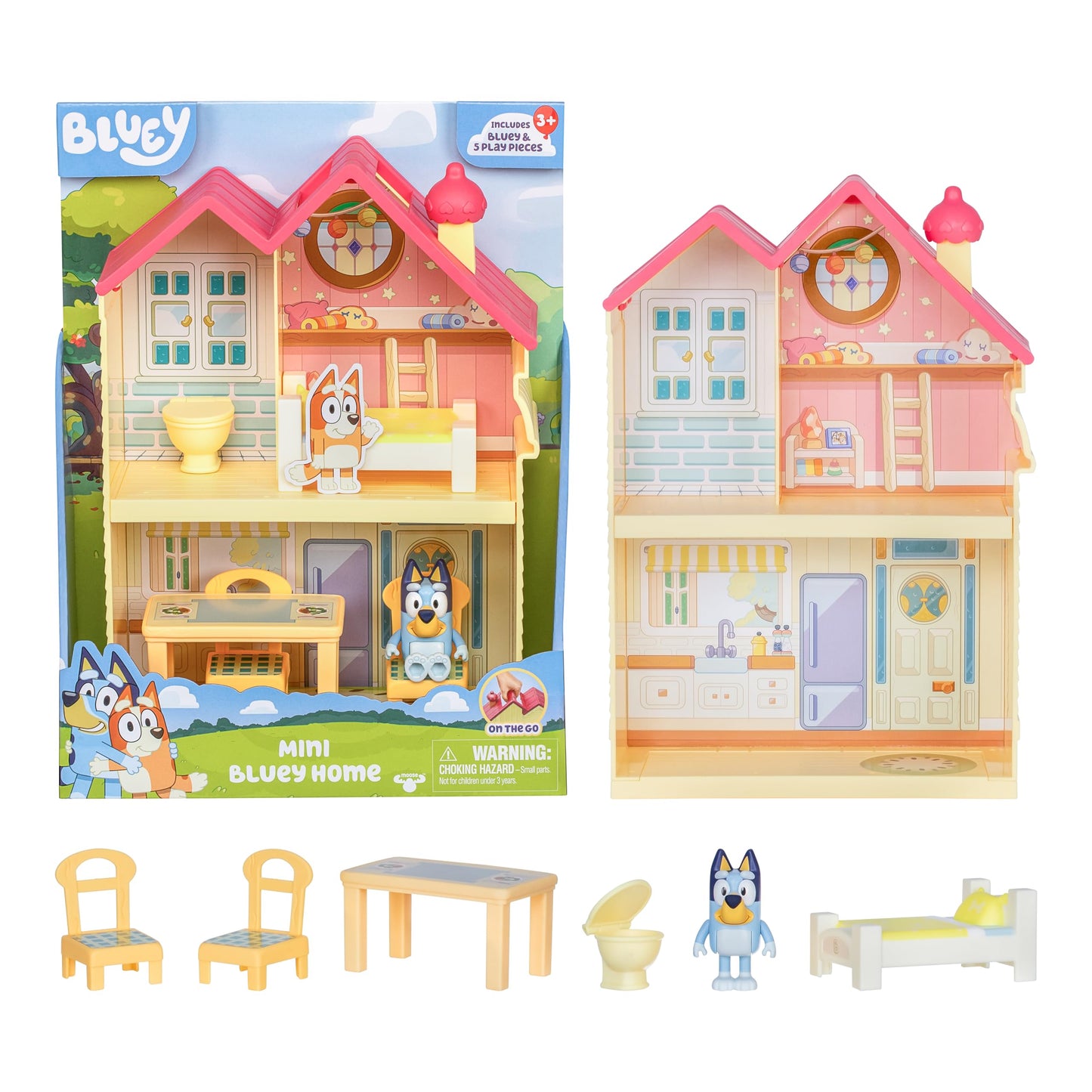 Bluey Mini Home Playset Compact House Playset With Carry Handle Three Different Rooms Kitchen, Bedroom and Bathroom Includes Figure With 5 Play Pieces