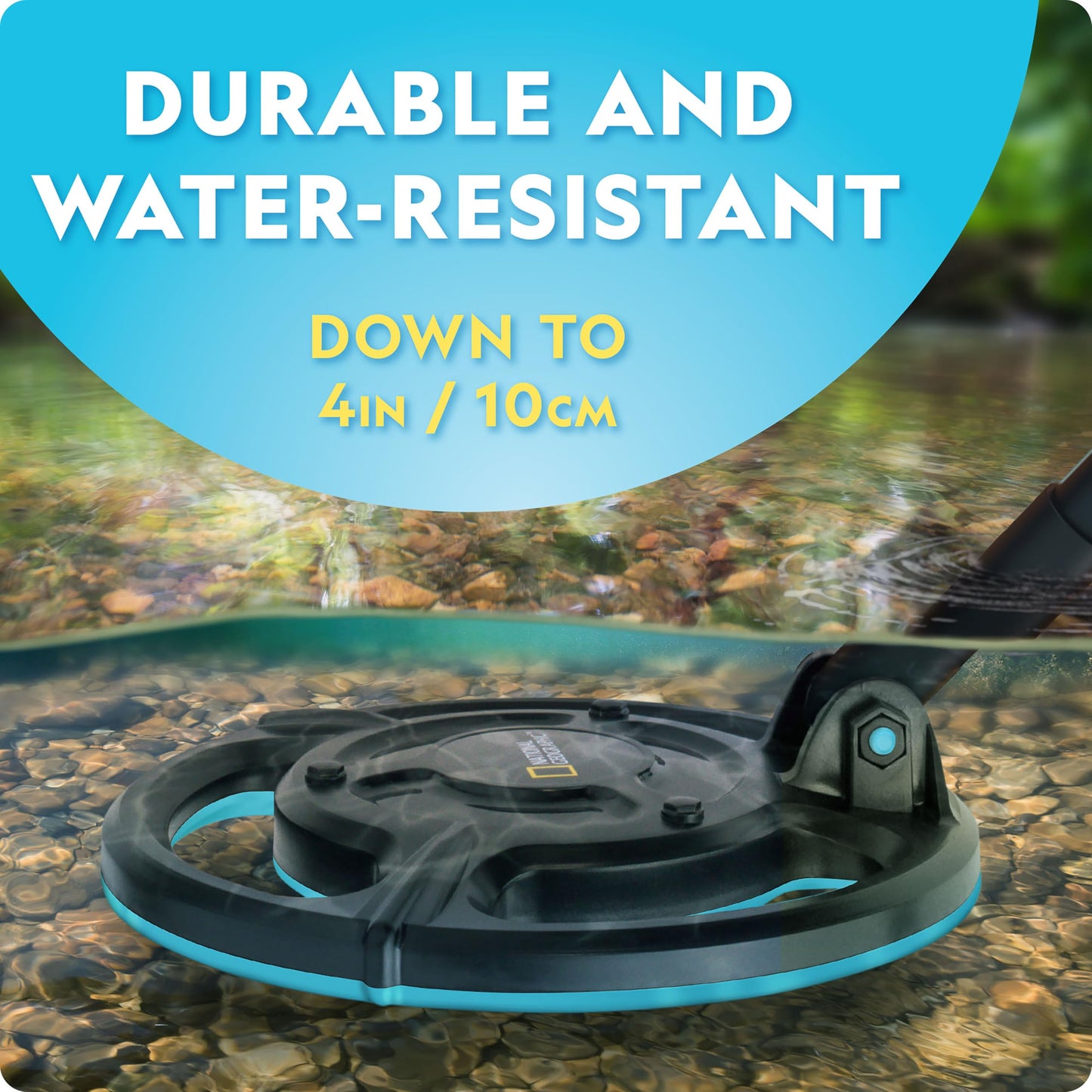 Blue Marble National Geographic Kids Metal Detector Kit with waterproof coil, trowel, ideal for gold hunting and beach exploration.