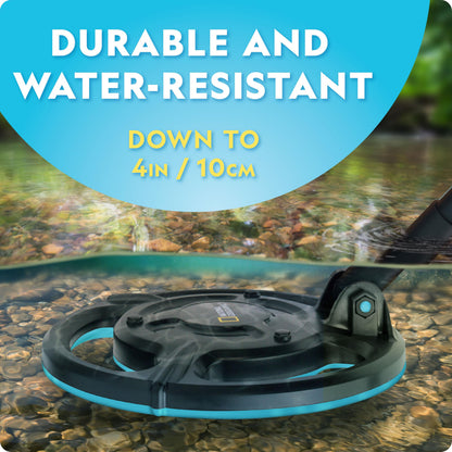 Blue Marble National Geographic Kids Metal Detector Kit with waterproof coil, trowel, ideal for gold hunting and beach exploration.