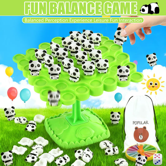 Tylices 48Pcs Panda Balance Game, Panda Balance Board Kids, Balance Maths Games for Family Gathering Party, Balance Tree Set Multiplayer Desktop Stacking Interactive Toys for 3-9 Years Old Boys Girls