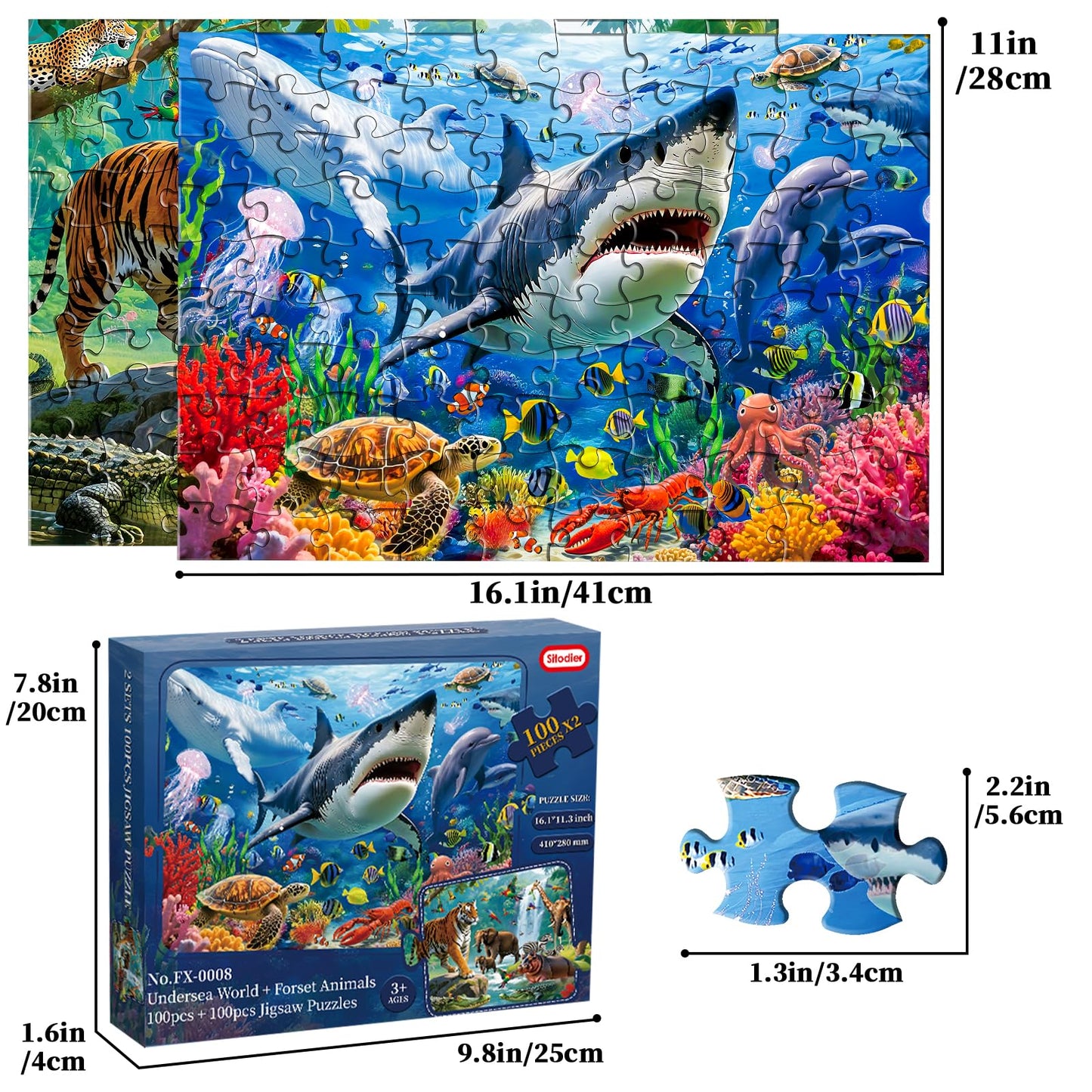 SITODIER 2 Sets 100PCS Undersea World and Forset Animals Jigsaw Puzzles for Kids Boys Gilrs 3 4 5 6 7 Years Old, Educational Learning Toy Birthday Gifts