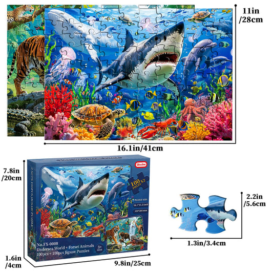 SITODIER 2 Sets 100PCS Undersea World and Forset Animals Jigsaw Puzzles for Kids Boys Gilrs 3 4 5 6 7 Years Old, Educational Learning Toy Birthday Gifts