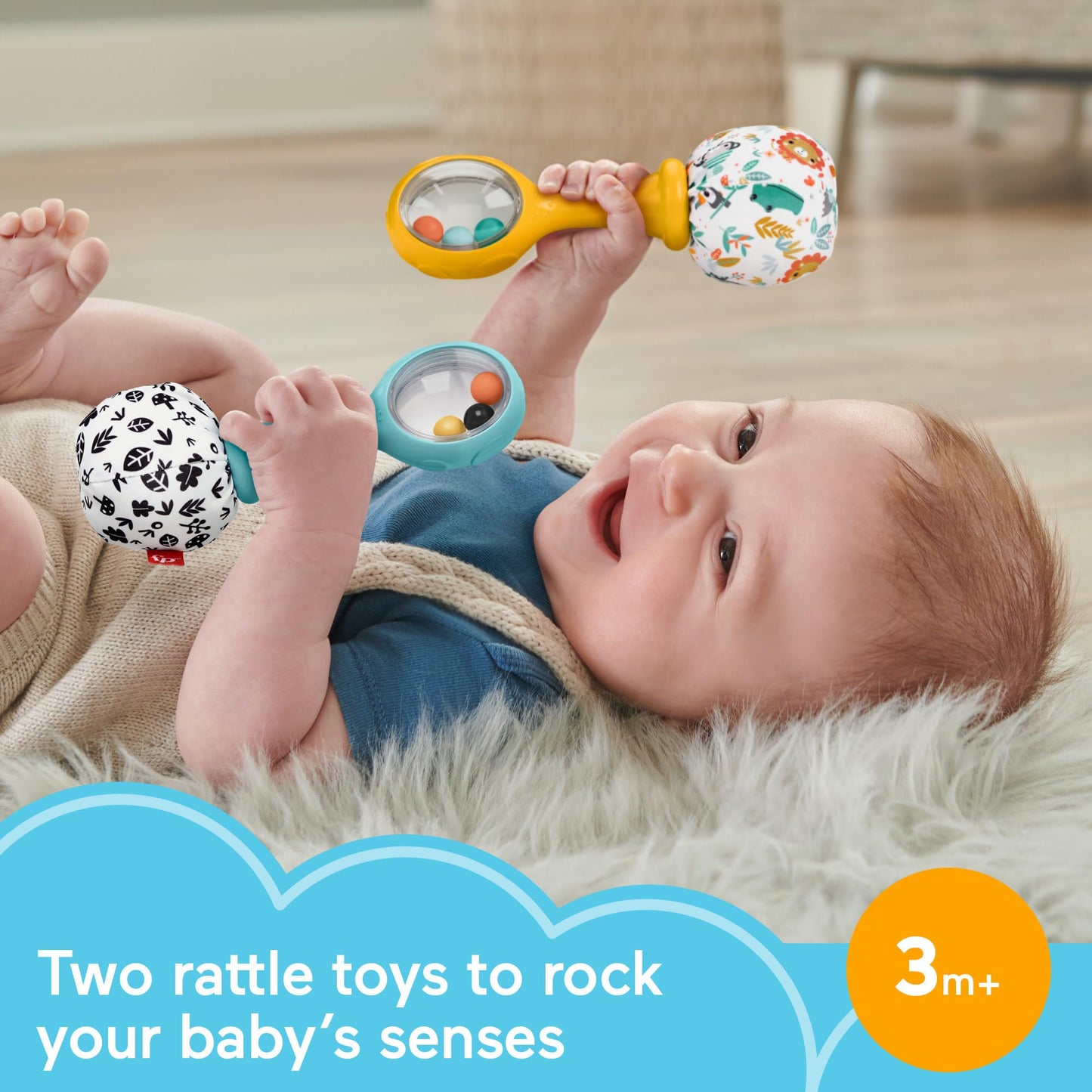 Fisher-Price Rattle ‘n Rock Maracas Baby Rattle Sensory Toys for Newborn Babies Ages 3 Months and Older, HMF34