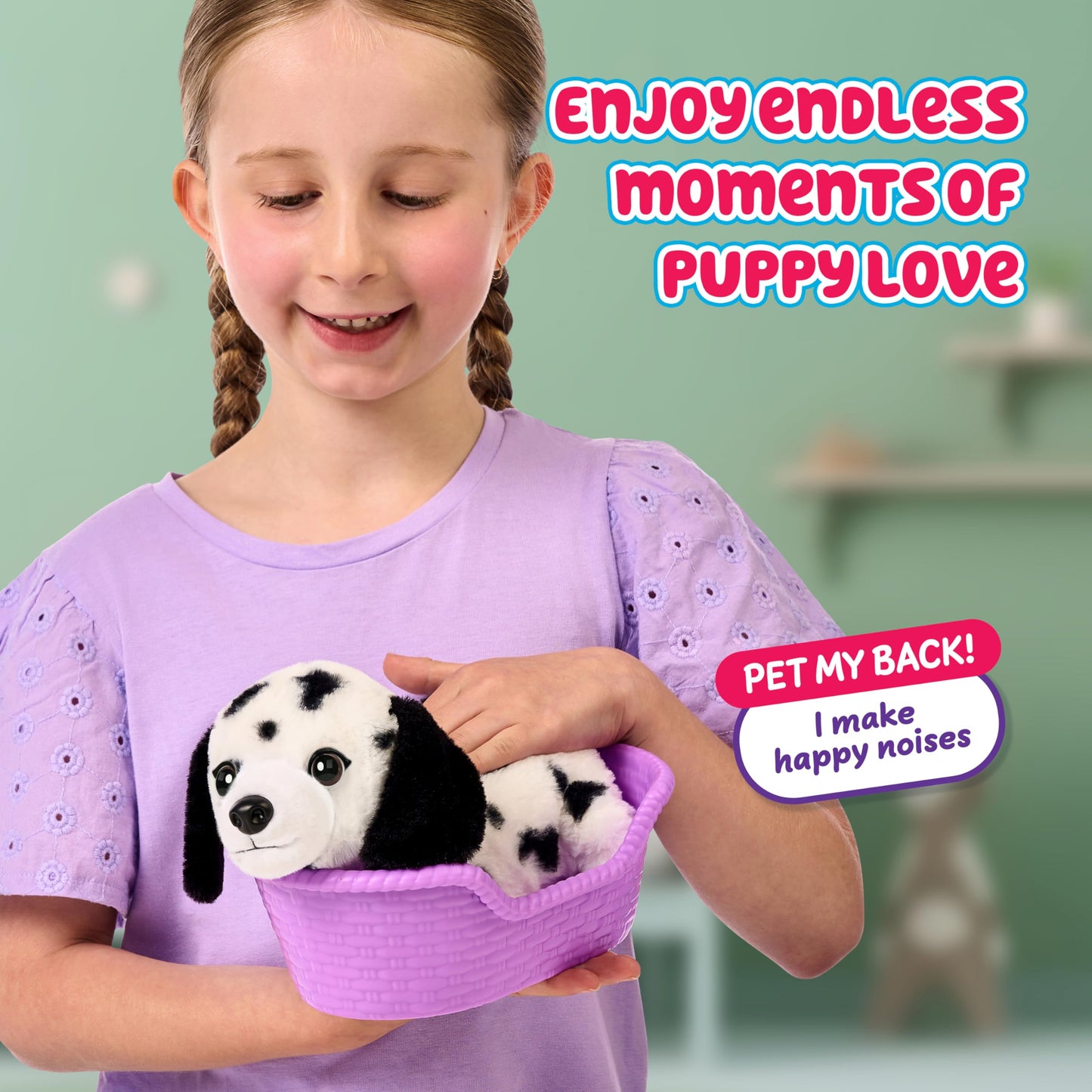 Little Live Pets My Really Real Puppy Minis- Pepper the Dalmatian| Interactive Puppy with 20+ Sounds & Reactions- Includes Basket for Display. Fun & Adorable Gift for Kids (11cm/4.3in tall)