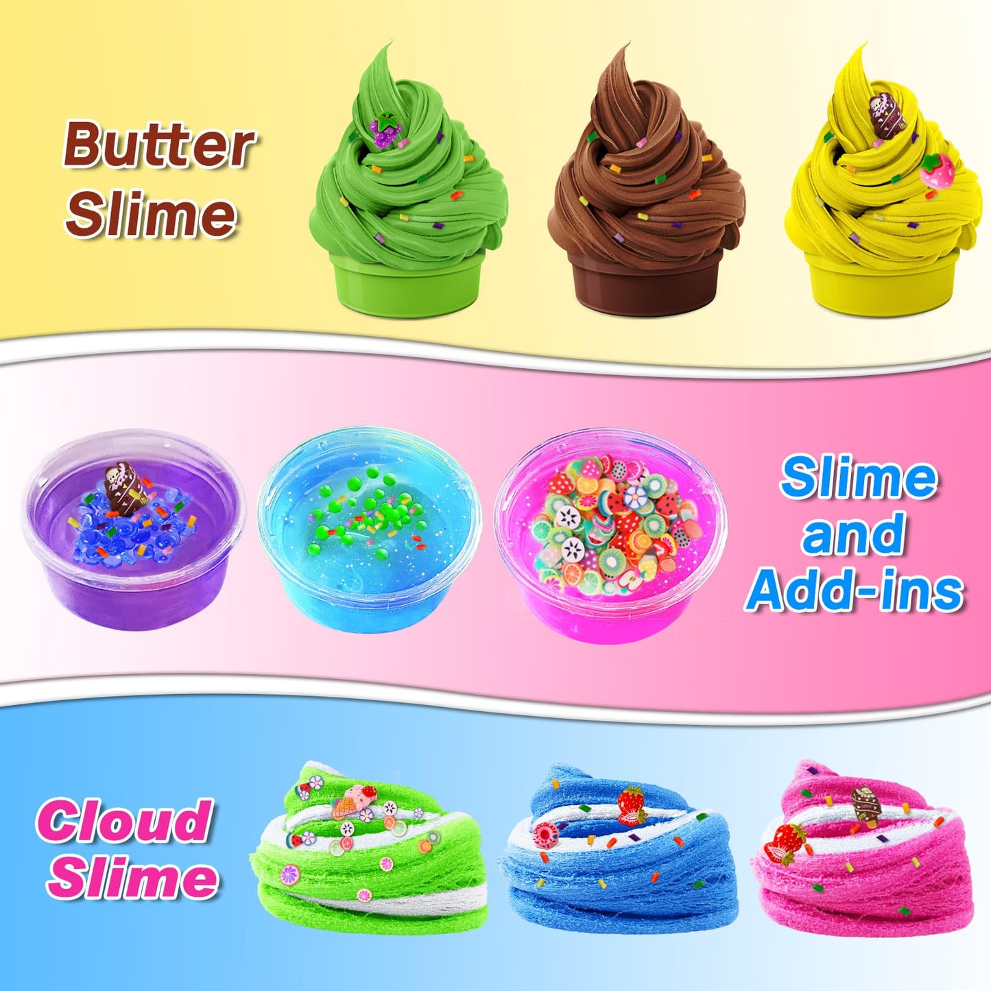 YOPINSAND Ice Cream DIY slime kit for girls with butter, foam, cloud slime, add-ins, foam balls, and charms for kids ages 6-12
