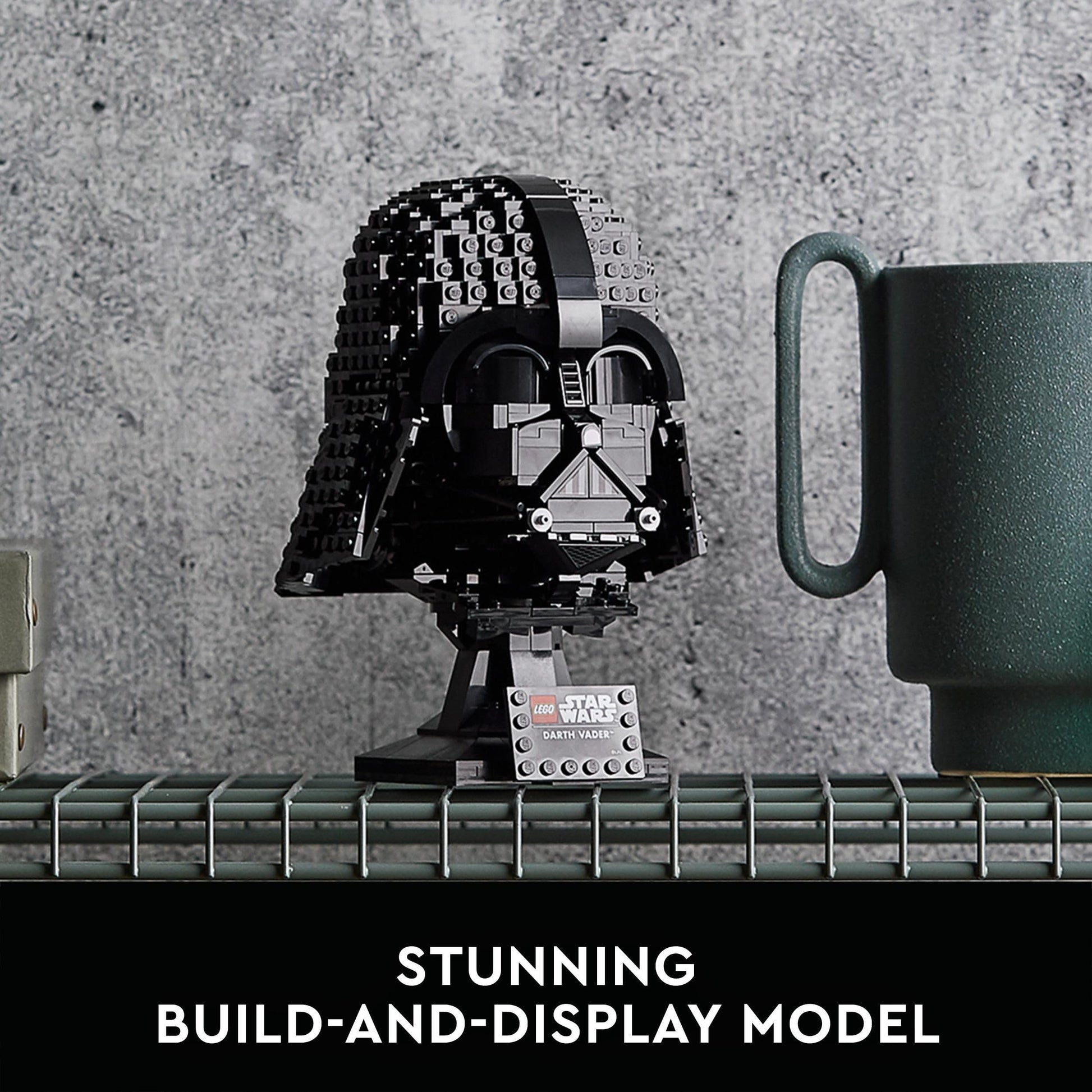 LEGO Star Wars Darth Vader Helmet model kit displayed with intricate detailing, perfect for collectors and home decor.