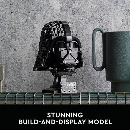 LEGO Star Wars Darth Vader Helmet model kit displayed with intricate detailing, perfect for collectors and home decor.