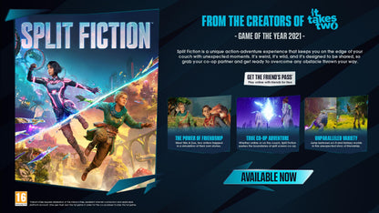 Split Fiction Xbox Series X video game by Electronic Arts, showing the game case with cover art and Xbox branding.