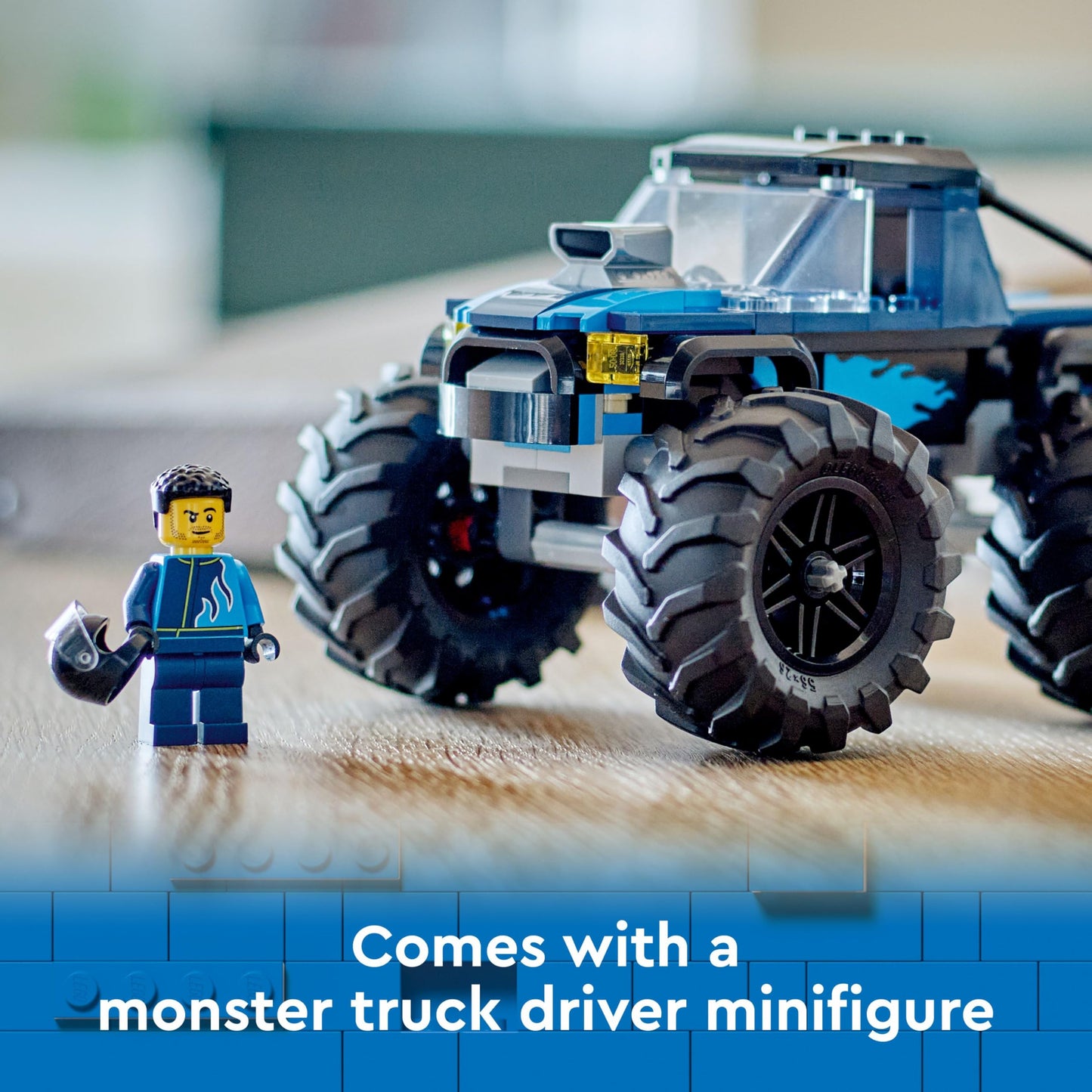 LEGO City blue monster truck toy with driver minifigure, ideal for creative play for kids aged 5 and up.