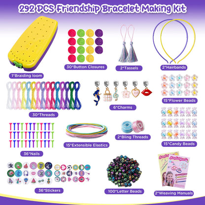 Mactoou 292PCS Friendship Bracelet Making Kit, Girls Presents Ages 7 8 9 10 11 12 Year Old, Arts and Crafts for Kids Ages 8-12, DIY Jewellery Making Kits Birthday Present for Teen Girls