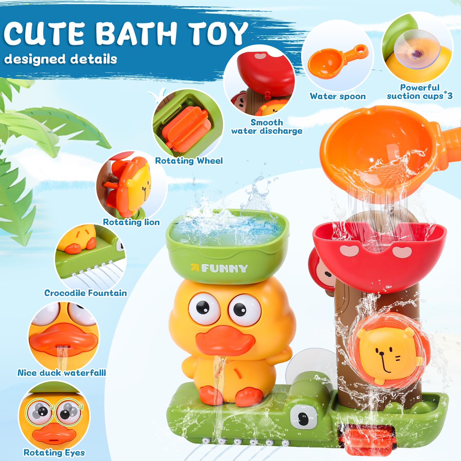 Fajiabao bath toys for 1-year-olds, featuring stackable animal cups and a spoon for fun water play.
