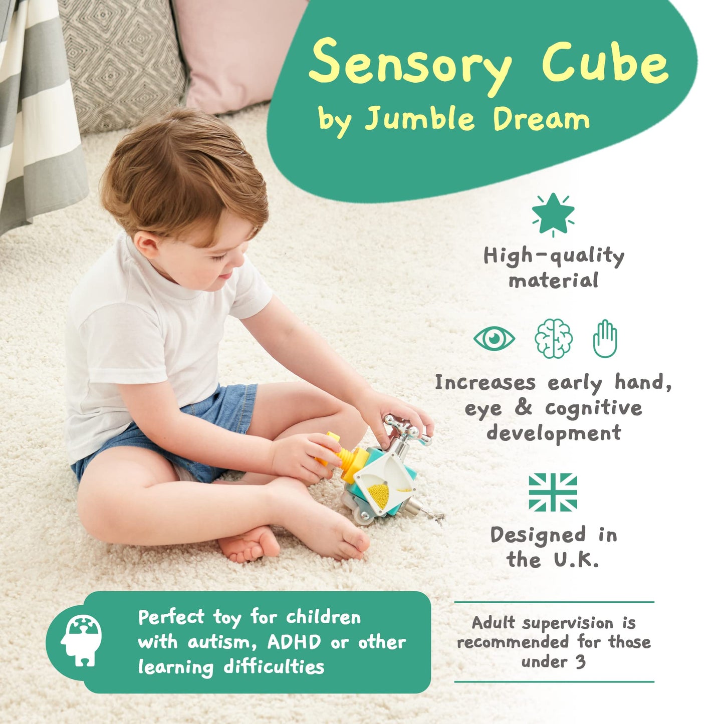 Jumble Dream Busy Cube Sensory Toys - Montessori Wooden Activity Cube Baby Toy - Travel Toddler Toys for Early Development Educational Fidget Cube for kids Autism & ADHD