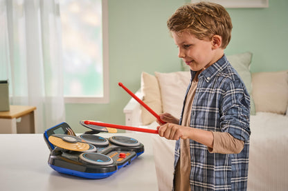 VTech Kidi DJ Drums, Light-up Electronic Drum Kit for Kids, with 4 Drums, 2 Cymbals, Drum Sticks, Bluetooth, Coach Mode and More, Music Toy for Ages 5, 6, 7Plus Years, English Version