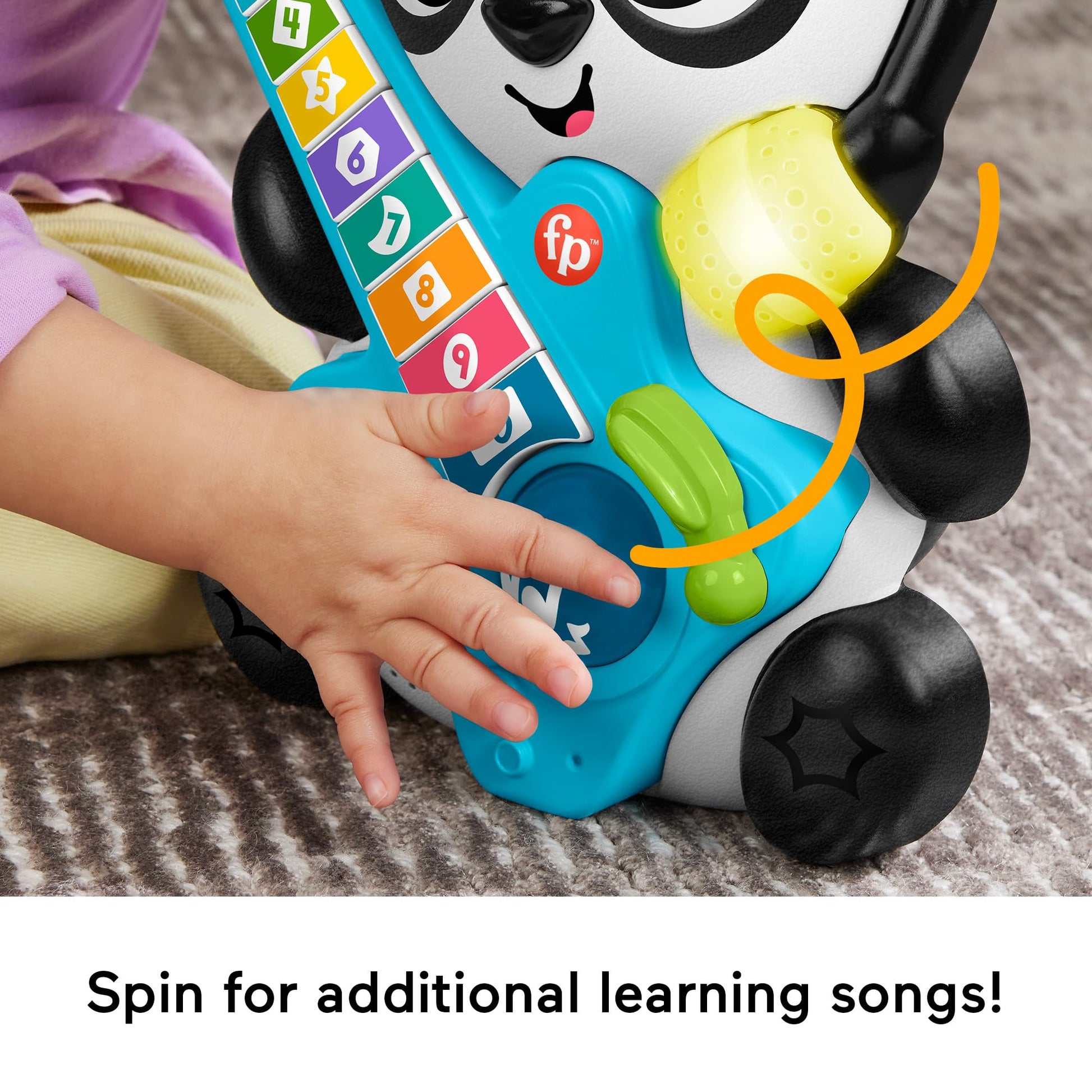 Fisher-Price Baby Learning Toy Link Squad Jam & Count Panda with music and lights, suitable for babies 9+ months, UK version.