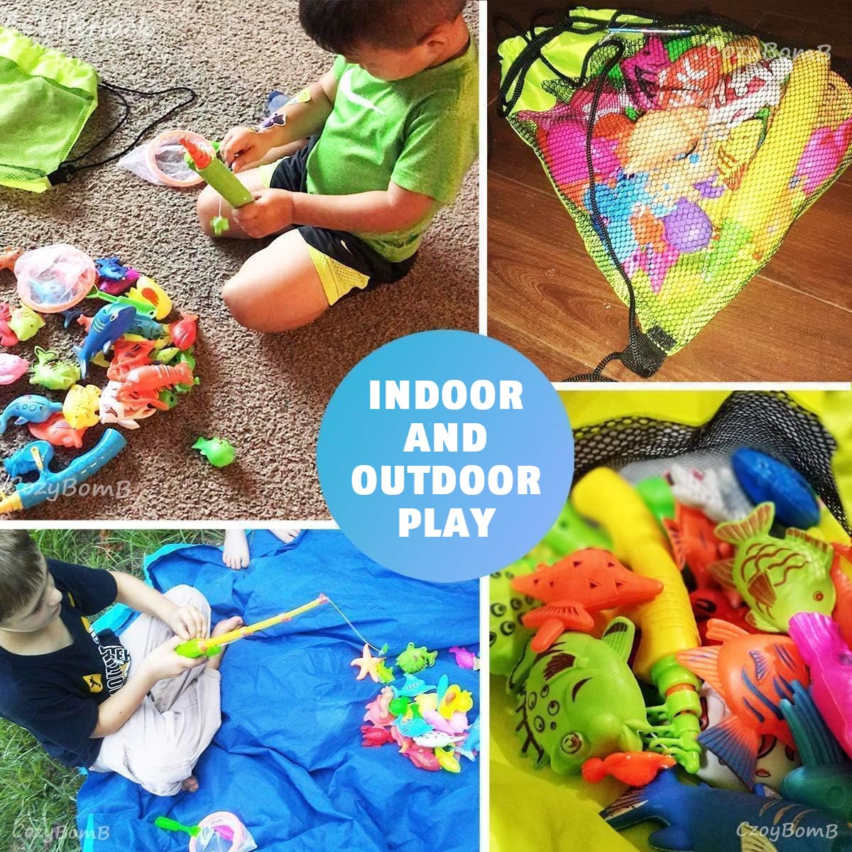 CozyBomB Magnetic Fishing Toys Game Set for Kids for Bath Time Pool Party with Pole Rod Net, Plastic Floating Fish - Toddler Education Teaching Christmas Birthday Gifts