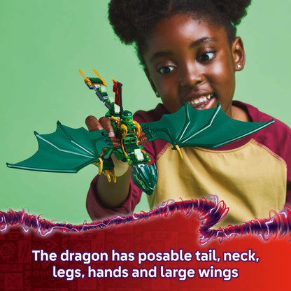 LEGO NINJAGO Lloyd’s Green Forest Dragon building toy with two minifigures, perfect for imaginative play and ninja fans.