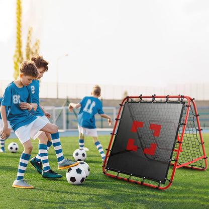 Double-Sided Football Rebounder Net, Adjustable Goal in 5 Levels, Rebound Net with Goal Kickback Target for Kids Soccer Training, Portable Football Goals for Garden Outdoor, 100 x 100 cm Red