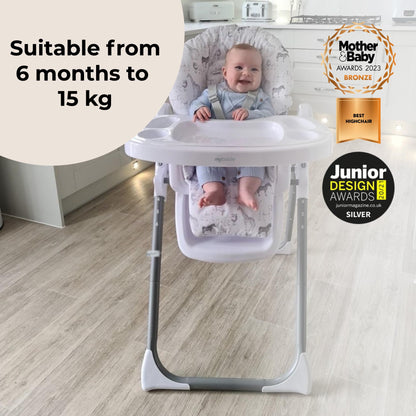 My Babiie MBHC8 Premium Highchair – Adjustable, 3 Recline Positions, 6 Height Settings, Removable Tray, Padded Seat, Foldable, for Toddler, from 6 Months to 3 Years (15kg) – Safari