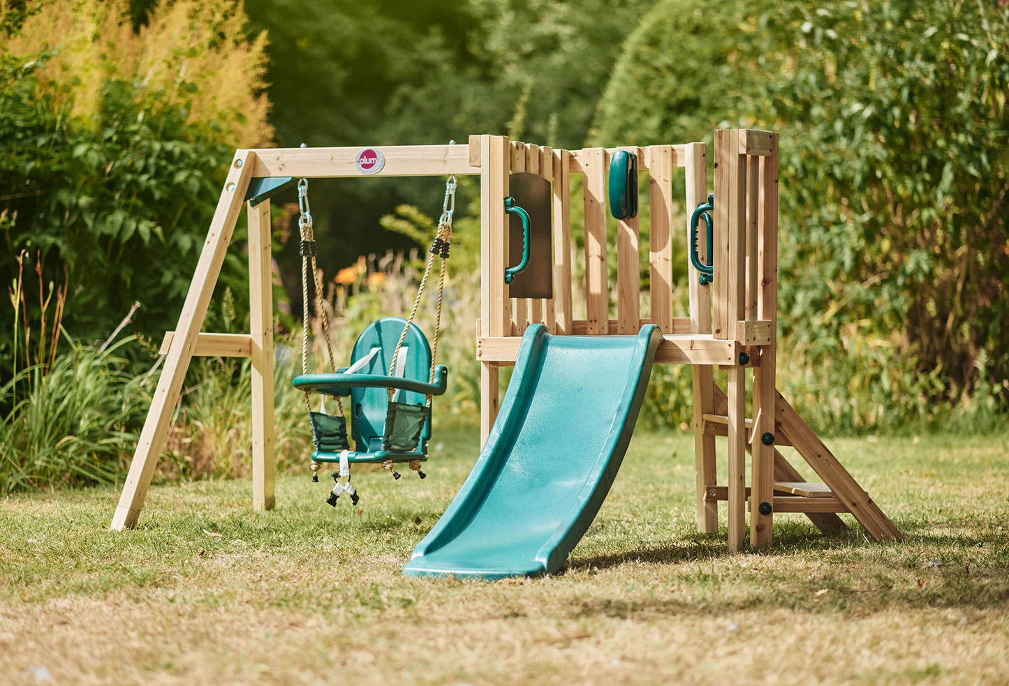 Plum Play Kids Outdoor Junior Activity Centre Swing and Slide Garden Multiplay Set for Climbing - Chalkboard, 4ft Slide, Baby Swing Seat - Children Toddlers 12 Months Plus