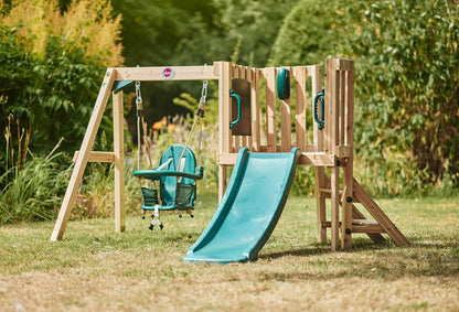 Plum Play Kids Outdoor Junior Activity Centre Swing and Slide Garden Multiplay Set for Climbing - Chalkboard, 4ft Slide, Baby Swing Seat - Children Toddlers 12 Months Plus