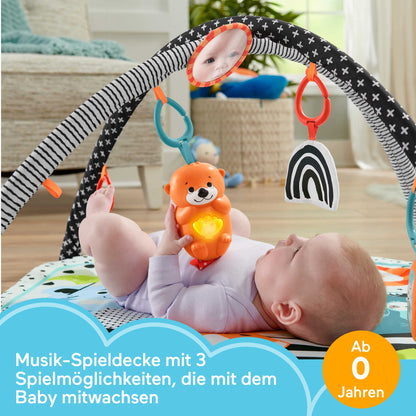 Fisher-Price 3-in-1 baby gym with colorful sensory toys, lights, sounds, and a musical glow for tummy time and play.