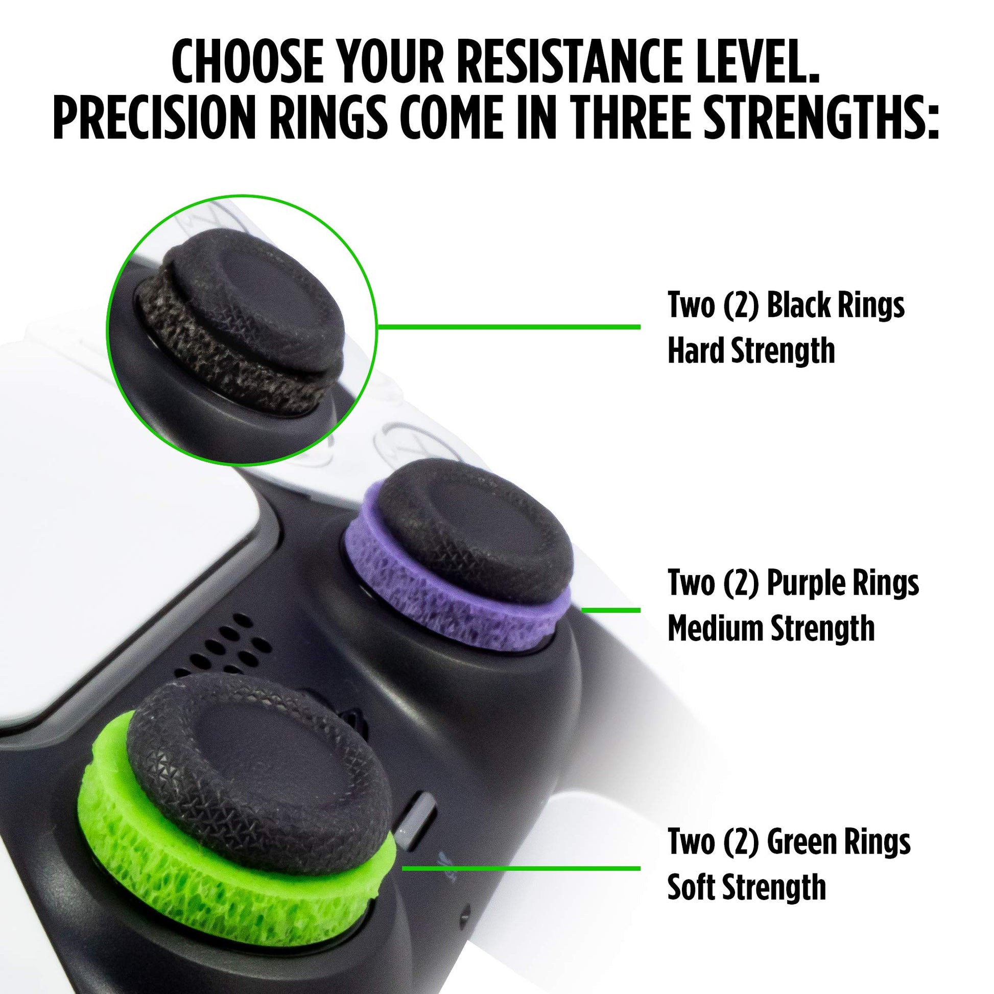 KontrolFreek Precision Rings for PlayStation, Xbox, and Switch controllers, featuring aim assist and motion control for enhanced gaming.