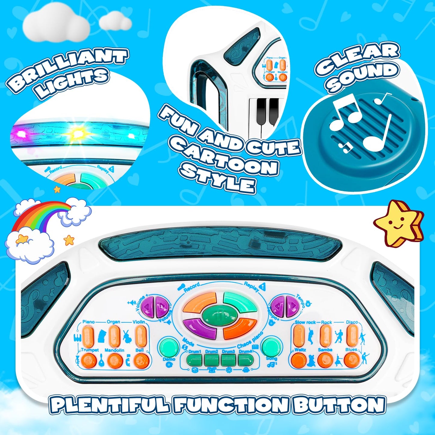 m zimoon Kids Piano Keyboard, 24 Keys Multifunctional Toddlers Musical Toy Instruments with Dynamic Lighting, Educational Gifts for Boys Girls Aged 1-6