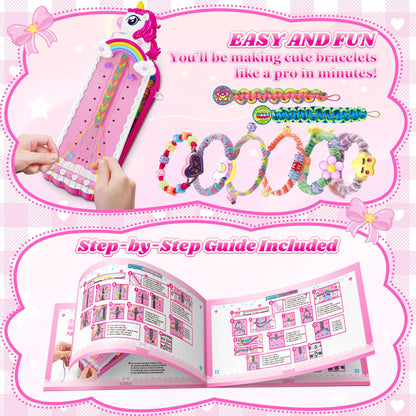 Unicorn Friendship Bracelet Making Kit for Girls Gifts Toys, Arts and Crafts Kit for Kids Age 5-12, Fun Pre-Cut Threads & Built-In Clip Weaving Styles, Xmas Birthday Girls Gift Ages 5 6 7 8 9 10 11 12