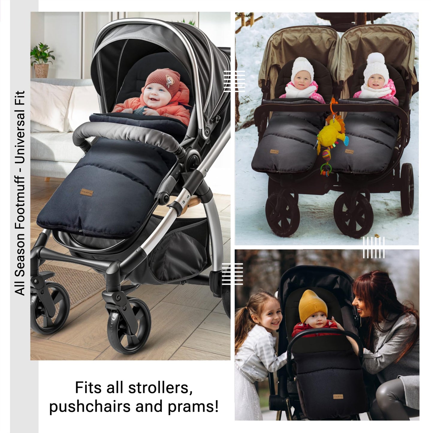 Croc N Frog universal baby bunting footmuff in polar fleece, water and windproof, designed for strollers, buggies, and prams.