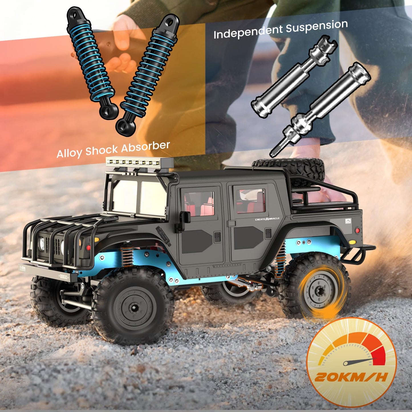 SIMREX 1:12 Scale All-Terrain Remote Control Car, 4WD RC Cars with 2.4 GHz, RC Climbing Truck, IPX4 Waterproof Off-Road Vehicle with Two Rechargeable Batteries, for Kids Teens Adults