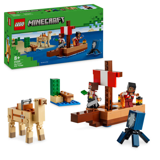 LEGO Minecraft The Pirate Ship Voyage - Boat Toy with 2 Pirates & 2 Animal Figures, plus Accessories incl. a Sword & Map - Gamer Gift for 8+ Year Old Boys and Girls 21259