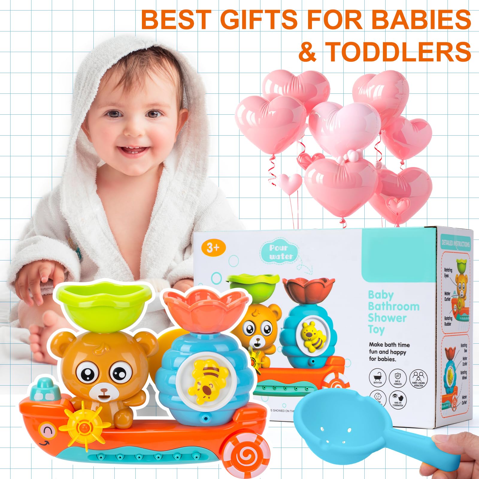 Colorful Rilso bath toys for toddlers, featuring various shapes and textures for sensory play during bath time.