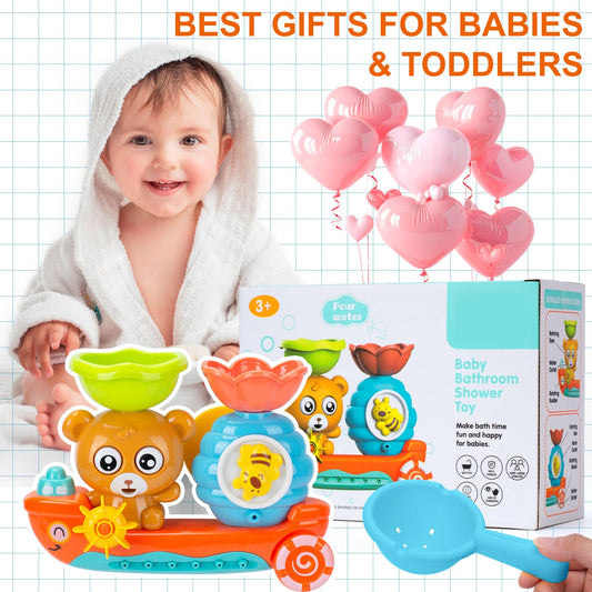 Colorful Rilso bath toys for toddlers, featuring various shapes and textures for sensory play during bath time.