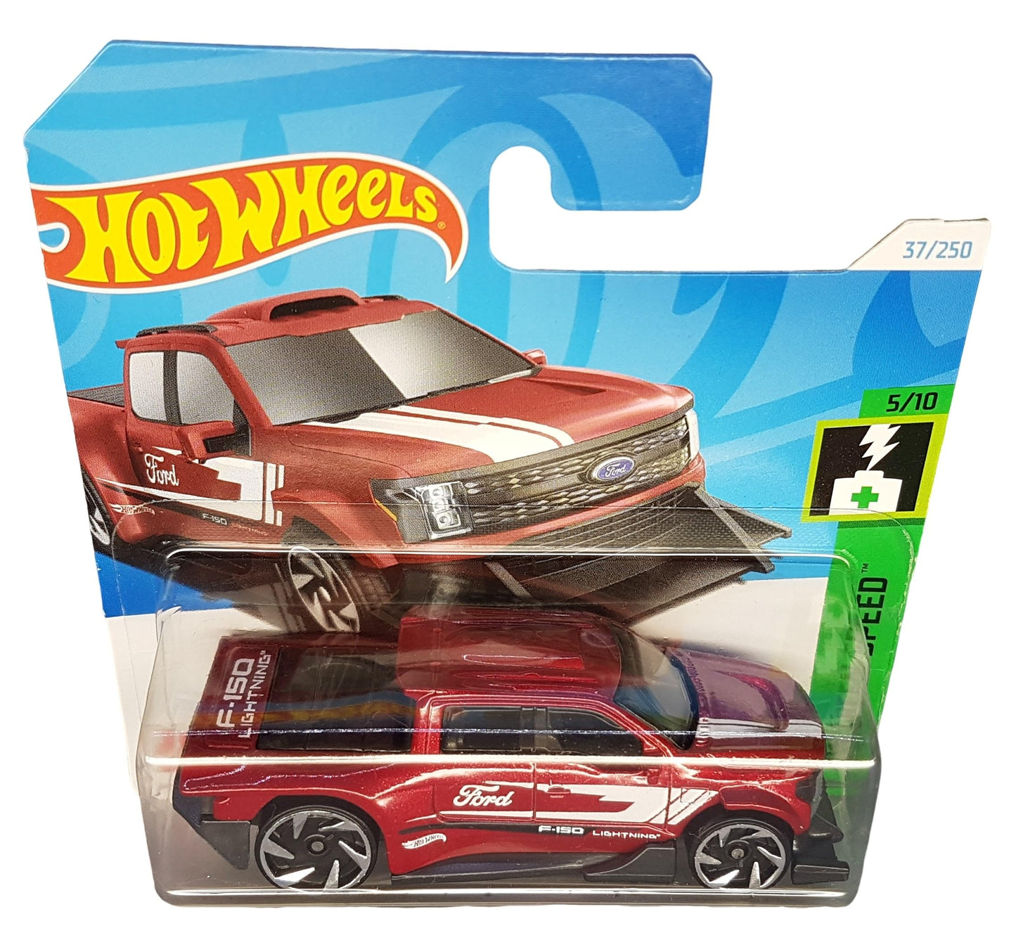 Hot Wheels Ford F-150 Lightning Custom Truck - HW Green Speed 5/10 - HTB82 - Short Card - Dark Red Metallic - Mattel 2024 - Kid's Toy Truck - Children