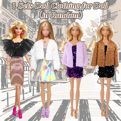 Carreuty 14-piece doll clothes set for 11.5-inch Barbie dolls includes coats, skirts, jackets, jumpsuit, trousers, and shoes.
