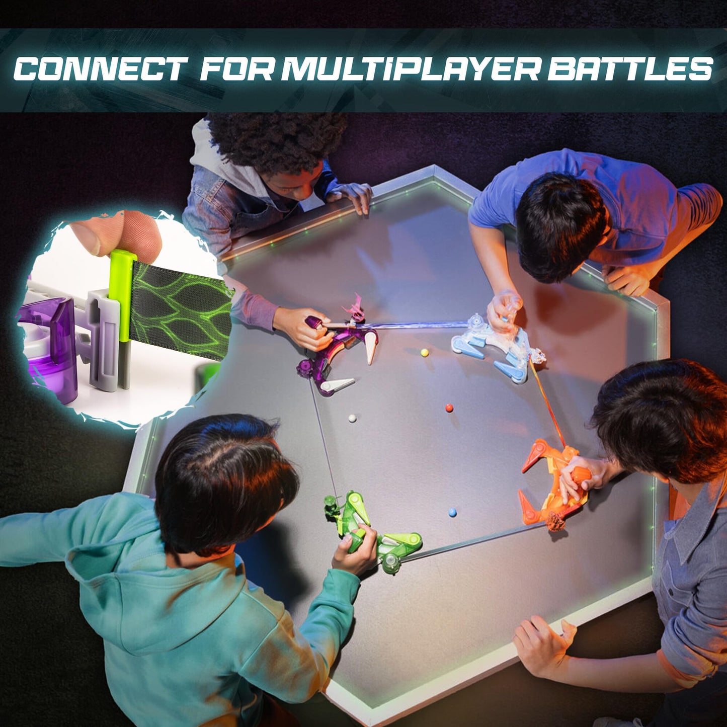 Doteki TOMY multiplayer battle pack with green and blue game pieces, customizable arena for 2+ players, ages 8 and up.